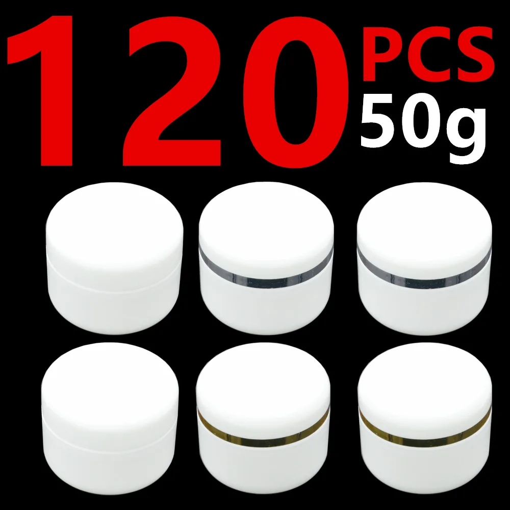 

120Pcs 50g 50ml White Plastic Cosmetic Cream Jar With Transparent Inner Pull Lid Filling Travel Bottle Empty Small Capacity