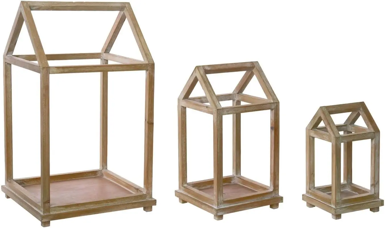 Wood Framed Lanterns, Set of 3