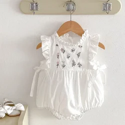2025 New Summer Infant Baby Girls Bodysuits Sleeveless Cotton Embroidery Toddler Baby Girls Jumpsuit 0-24M Children Clothes