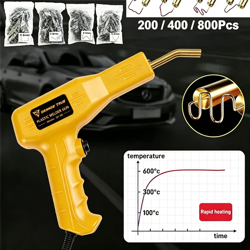 50W Plastic Welder Hot Stapler Gun Car Bumper Repair Kit with 200-800Pcs Staples Auto Plastic Welding Repair Tool