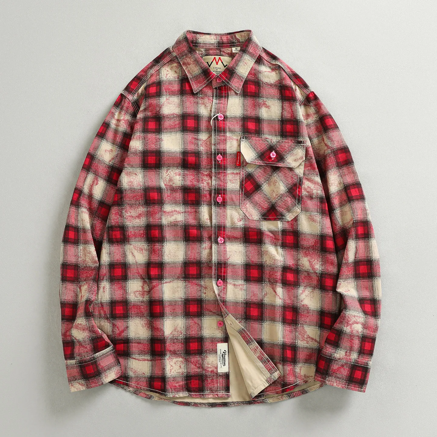 

Spring and Autumn's new men's trendy checked retro workwear shirt, washed and aged shirt jacket