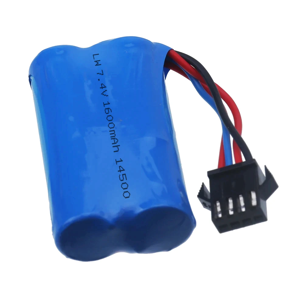 Batería de iones de litio de 7,4 V, 1600mAh, 14500, con enchufe SM4P, Cargador USB para pistola de agua, camión, barco, helicóptero, accesorios de batería de juguete