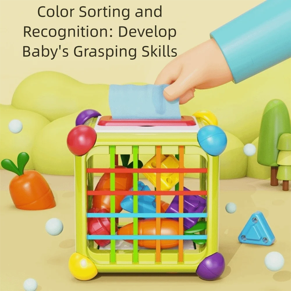 Een set hexahedrale vorm Montessori puzzel educatieve functie duurzame vroege onderwijs box pull ontwerp kleuraanpassing