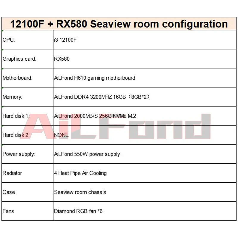 I3 12100 I5 12400 H610m 16G DDR4 M.2 RX580 Gaming Pc Computer with Rgb Desktops Prebuilt Accessories Wholesale Build Desktop Pc