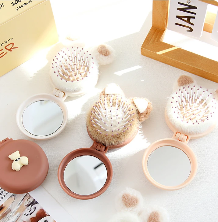 Cute Kid Hair Brushes Mini Lovely Cartoon Bear Hair Combs con specchio per bambini Girl Small Portable Massage Comb Hair Rope