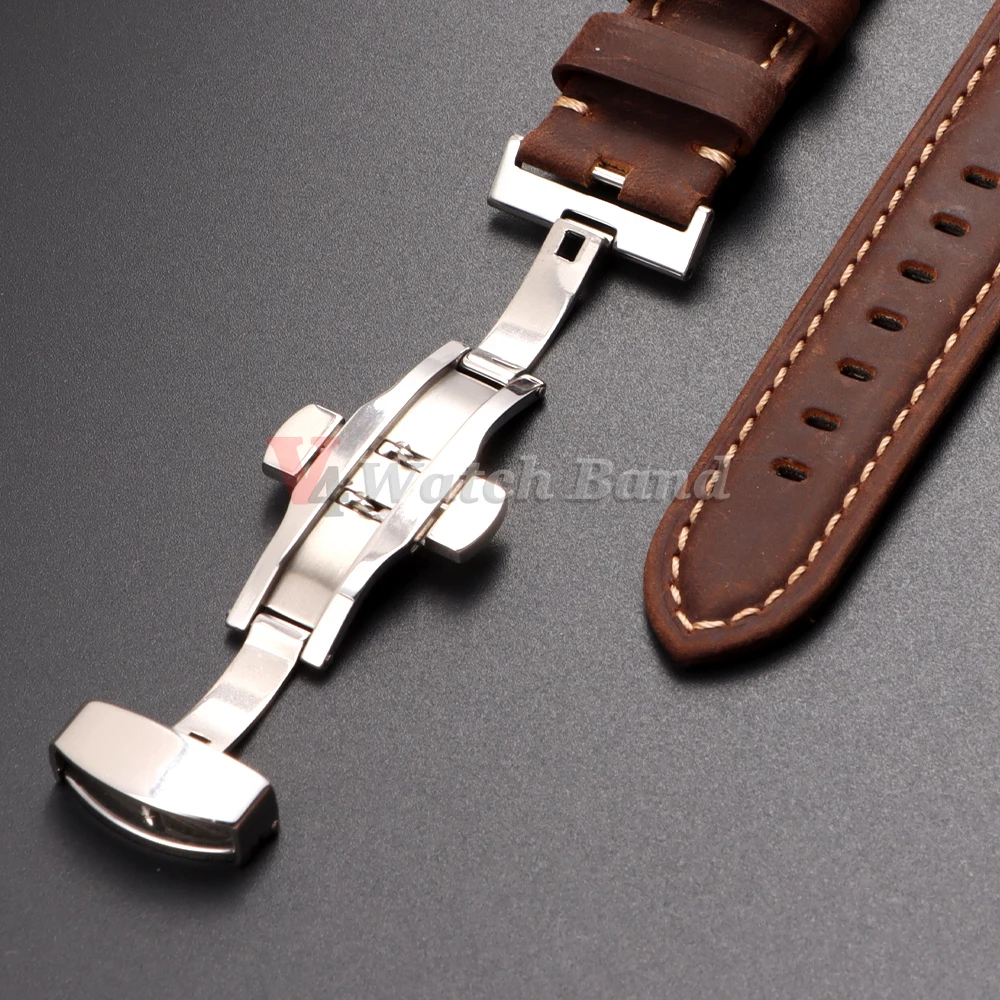 Genuine Calfskin Leather Watchband for Omega Business Watch Band 20mm 22mm 24mm 26mm Butterfly Buckle Stitching Brown Strap image 2