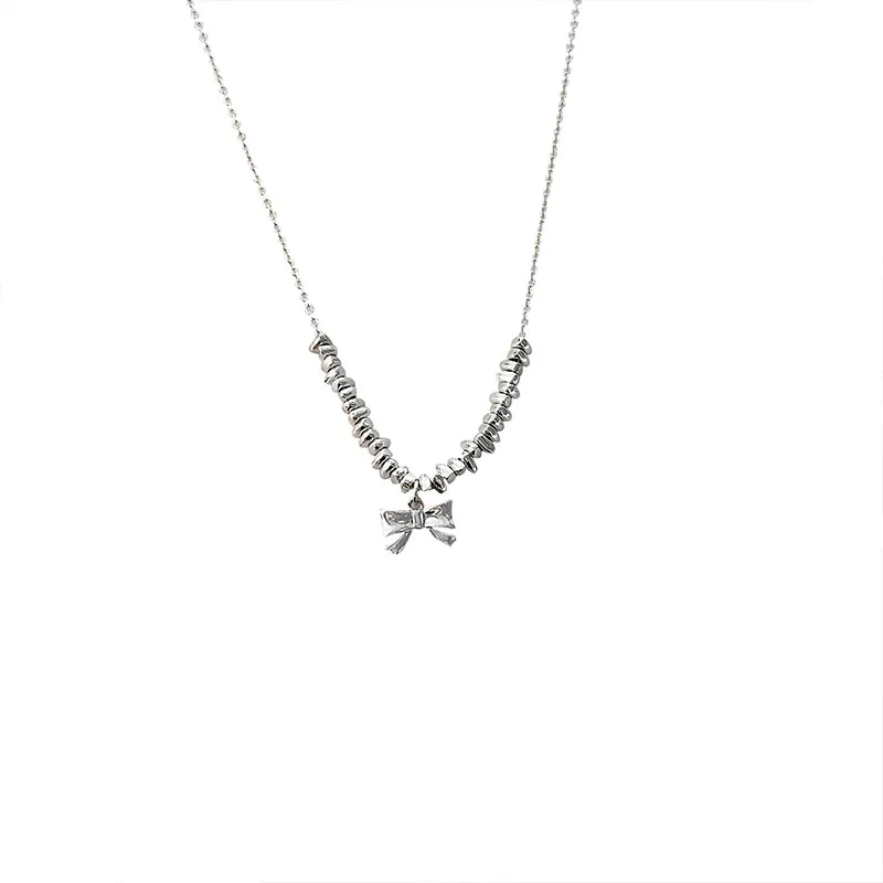 

S925 Sterling Silver Bow Necklace Simple Korean Version Small Fragrance Girlfriend Collar Chain Small Fresh Versatile Jewelry