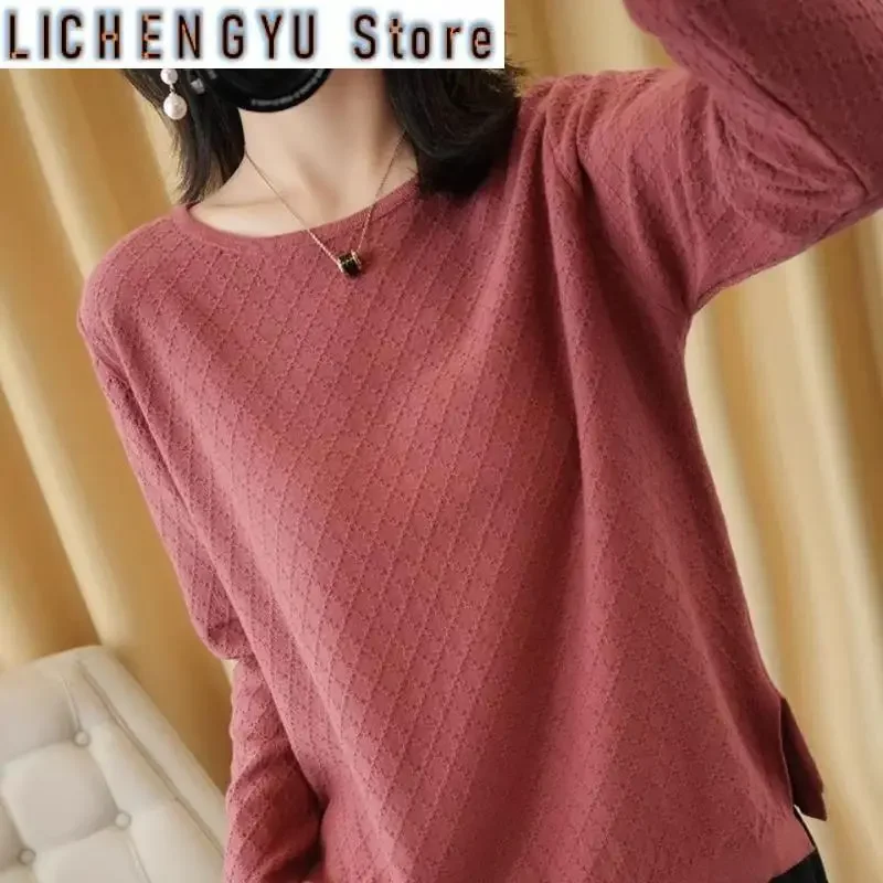 

Spring Autumn Crew Neck Women's Clothing Solid Color Pullover Lantern Long Sleeve Sweater Knitted Elegant Casual Fashion Tops