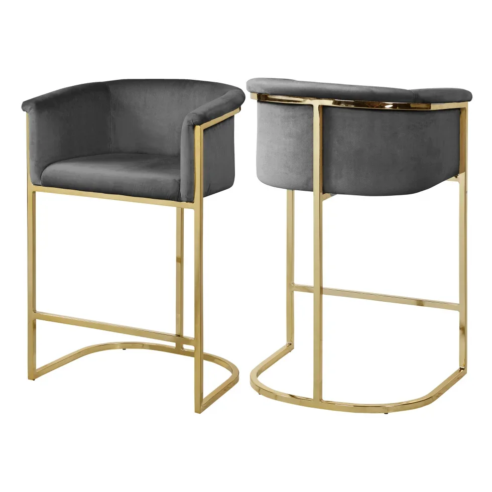 Luxury Modern Vintage Design Velvet Industrial Furniture Armrest Gold Metal Leg High Bar Stool Chair for Bar Home Coffee Shop