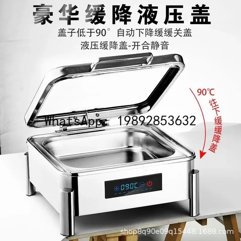 

304 Luxury Electric Heating Buffet Stove with Visible Flip Cover, Stainless Steel Hotel Breakfast Warming Pot