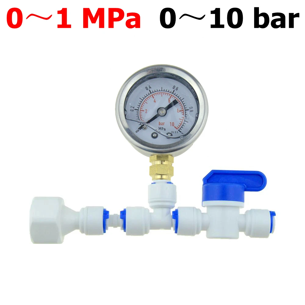 0-1MPa 10 bar RO-Wasserdruckmesser Haushaltswasserfilter Testdruckmesser Druckregler 1/4 Zoll Rohrleitung 1/2 Zoll Gewinde