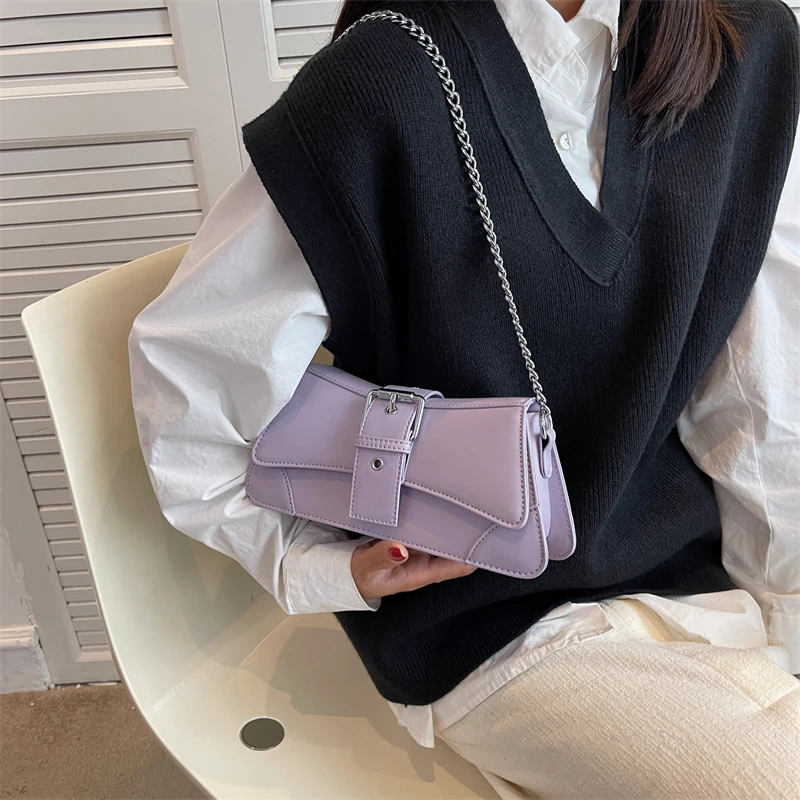 Solid color Chain Shoulder Bag for Women Small PU Leather Handbags 2023 Vintage Luxury Brand Lady Crossbody Bag Coffee Black