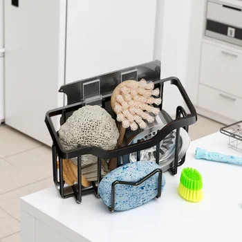 Držák na houbičku do kuchyňského dřezu s lepicím háčkem, nerezový nerezový dřez, organizér na kuchyňský dřez s houbičkou a kartáčem 8 nejlepší prodej držák houbičky do dřezu - №7