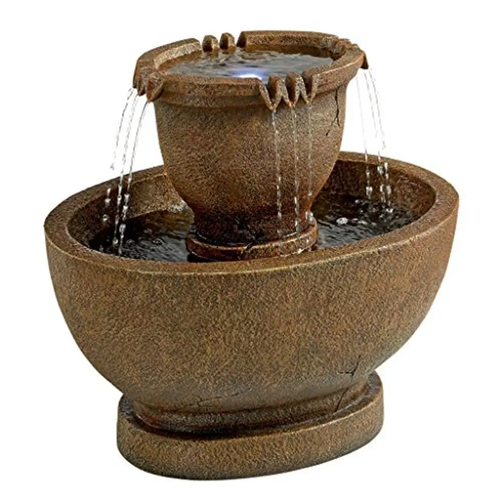 Richardson Oval Water Urn Garden Decor Fountain with LED Lights Large Outdoor Water Feature Cascading Streams Low Maintenance