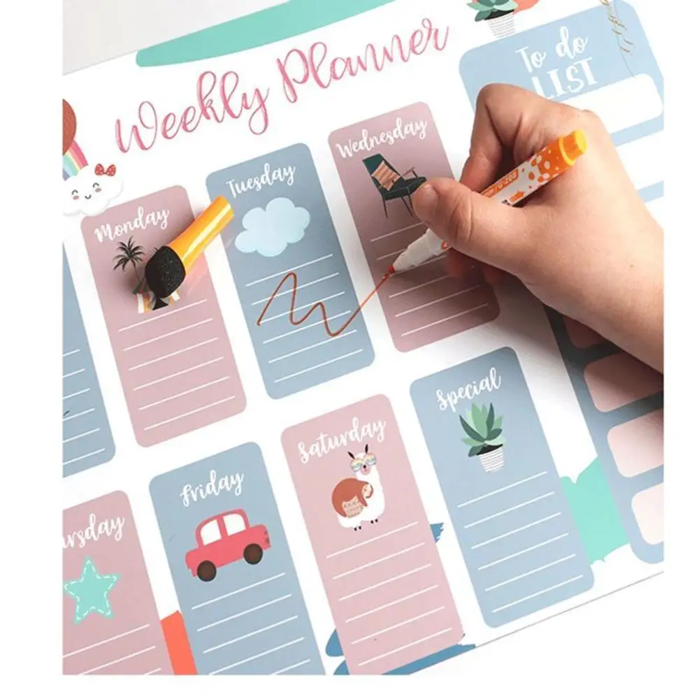 Fridge Magnet Sticker Calendar Board Weekly Planner Reusable Magnetic Dry Erase Board Schedule Fridge Message Menu Drawing Board