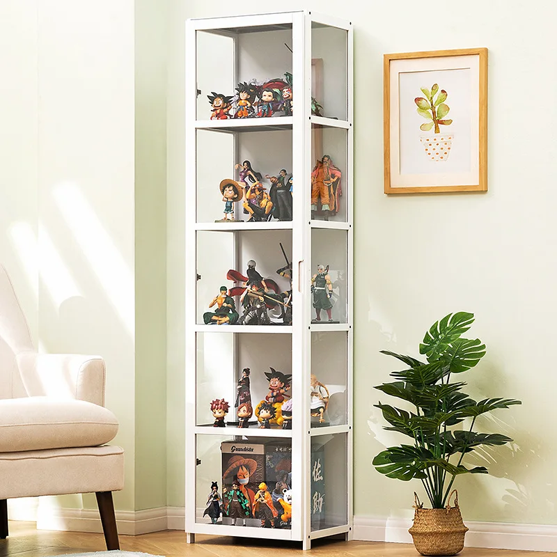 Display Cabinet with Glass Doors, Storage Cabinet with 3 Color Light, 4-Tier Curio Cabinet&Bookcase for Collectibles, Toys
