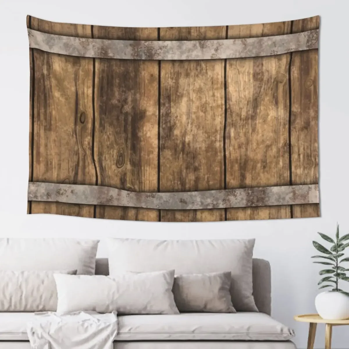 

Rustic Wooden Barrel Barnhouse Planks Background Tapestry Room Decore Aesthetic Tapestry