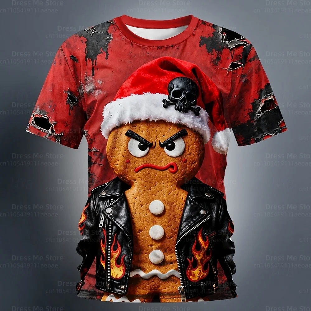 

2025 Christmas Gingerbread 3D Printed Men's Short Sleeve T shirt Crew Neck Tops Daily Vacation festival Party Men's Clothing