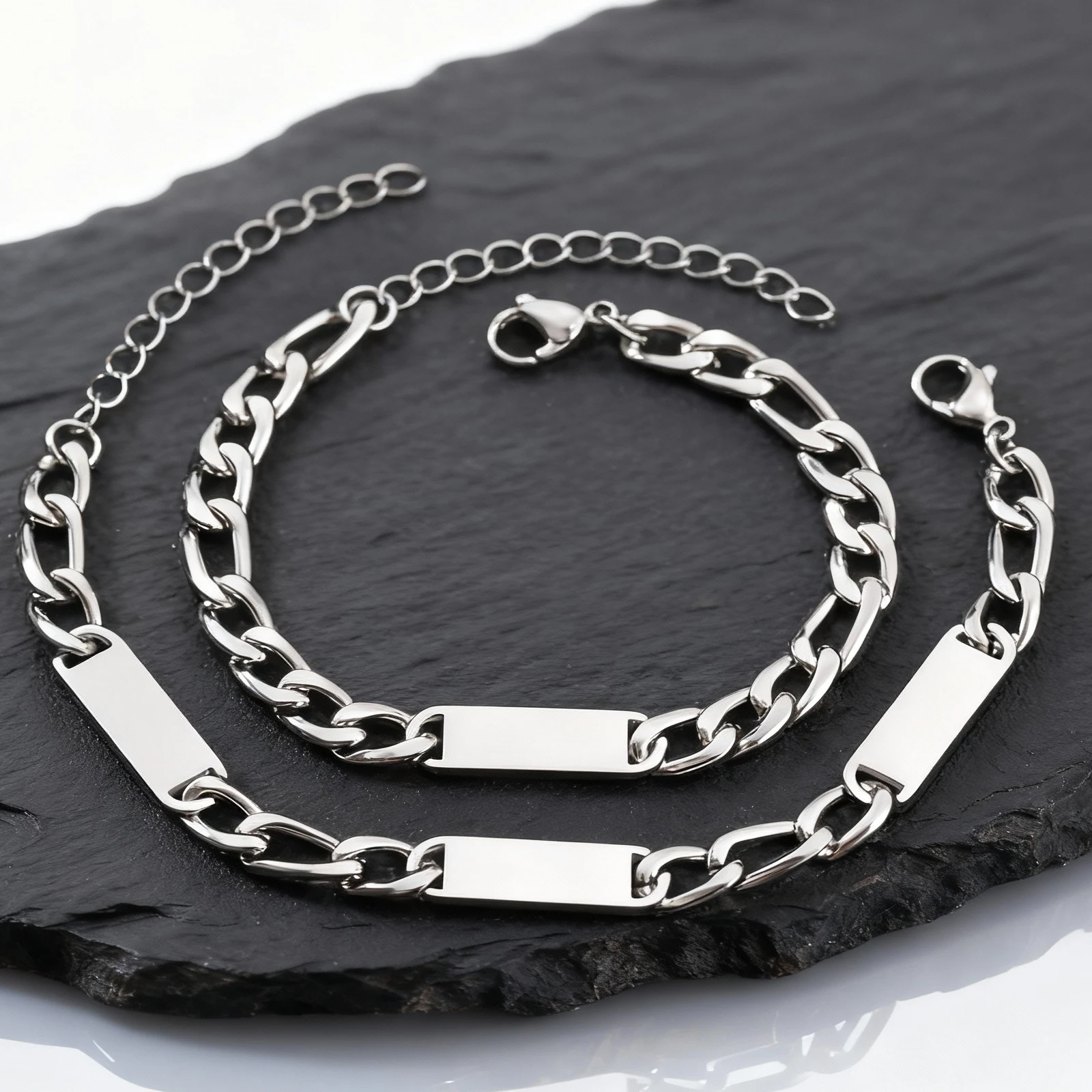 

Custom Stainless Steel Chain Bracelet for Men Boys,Silver Color Adjustable Figaro Chain Link Wristband,Causal Jewelry Gift