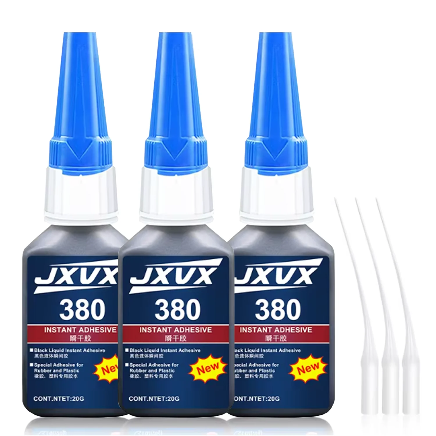 JXVX 1-5Pcs 380 20g Black Super Glue 20g Instant Adhesive Shock Resistant Cyanoacrylate Glue for Metal Rubber Plastic Repair.