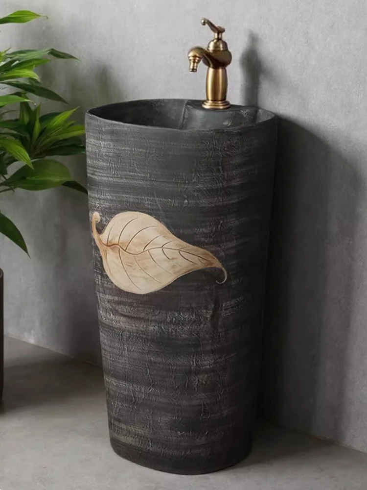 Chinese retro column basin balcony bathroom washbasin home bed and breakfast integrated floor-to-ceiling washbasin