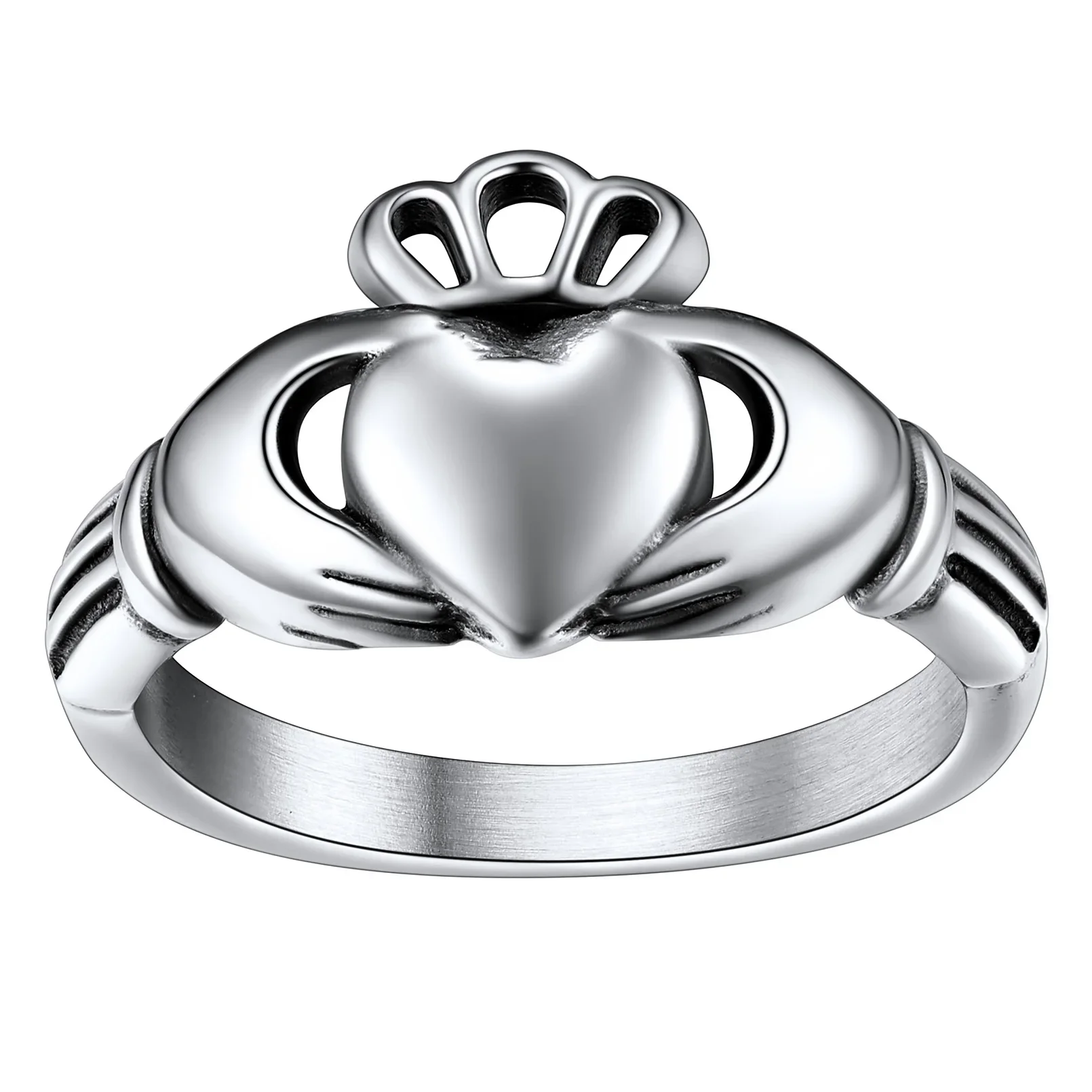 

ChainsPro Claddagh Rings for Love Retro-style Stainless Steel 14K Gold Plated Crown Heart Hand Women Wedding Anniversary Ring