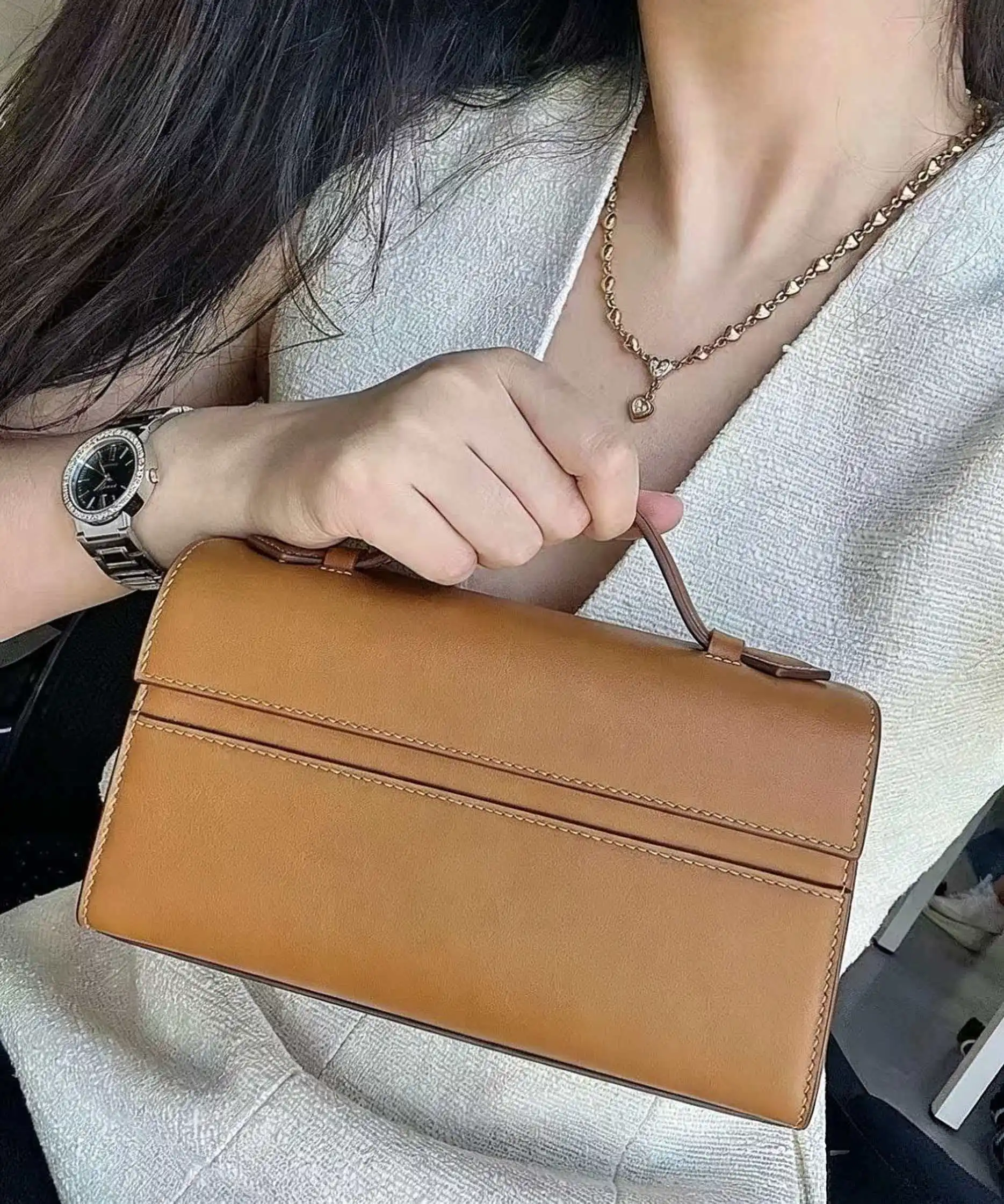 

French style minimalist cowhide handbag, new fashionable minimalist bag, suede handbag, hand-held small square bag