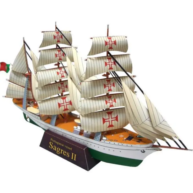 1:300 Portugal Sagres II Sail Training Ship Paper Model Sailboat Model Handmade DIY Jigsaw Puzzle Model Toy