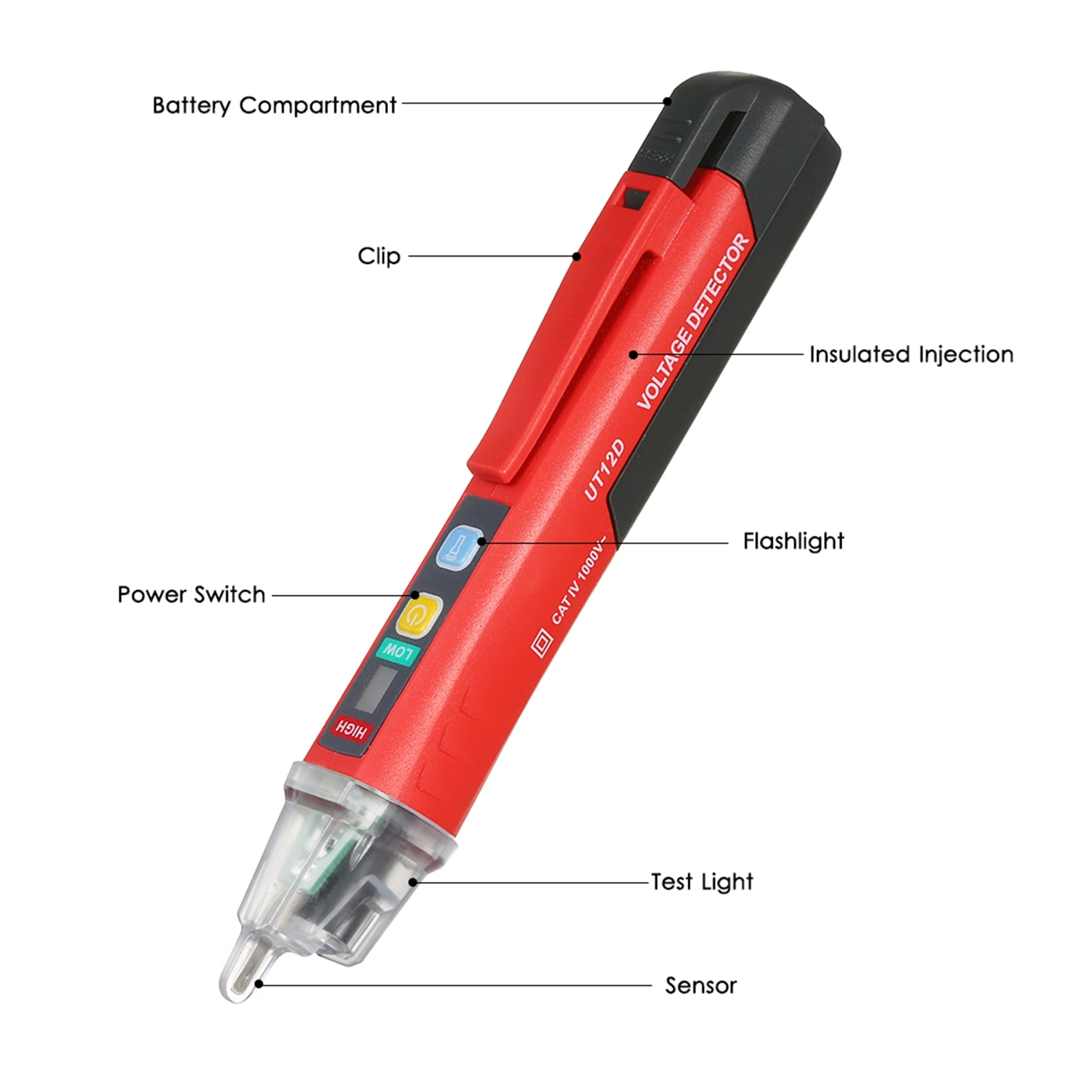 V ~ Detector de alerta UNI-T Probador de voltaje CA portátil sin contacto en forma de bolígrafo con sonido y linterna LED y detector de alarma de luz