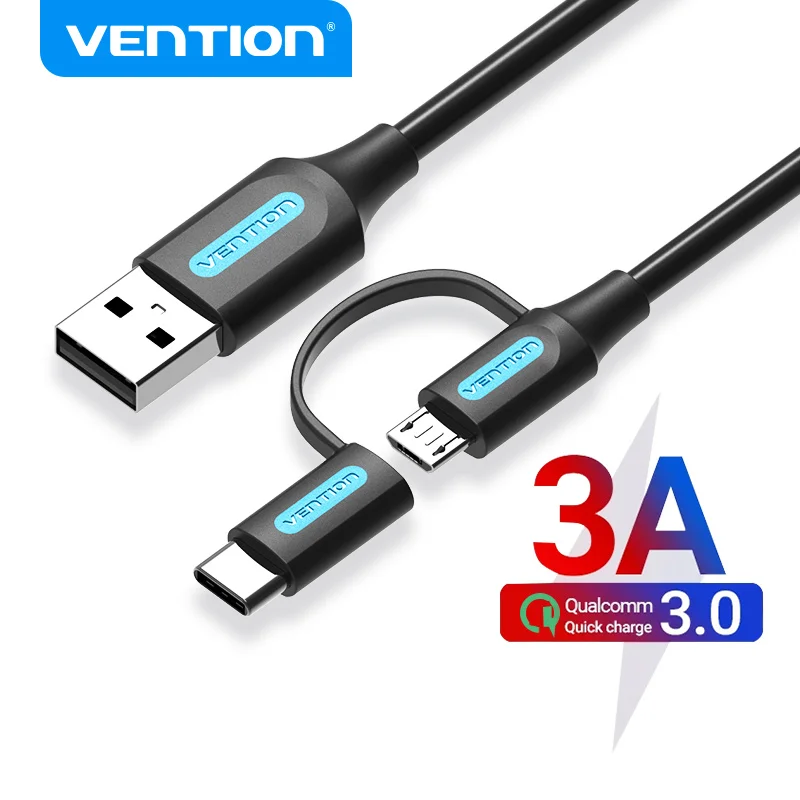 Vention 2 в 1 USB Type C кабель для Xiaomi Mi 9 3A Быстрая зарядка USB кабель для Samsung Galaxy S10 S9 Plus Huawei кабель Micro USB