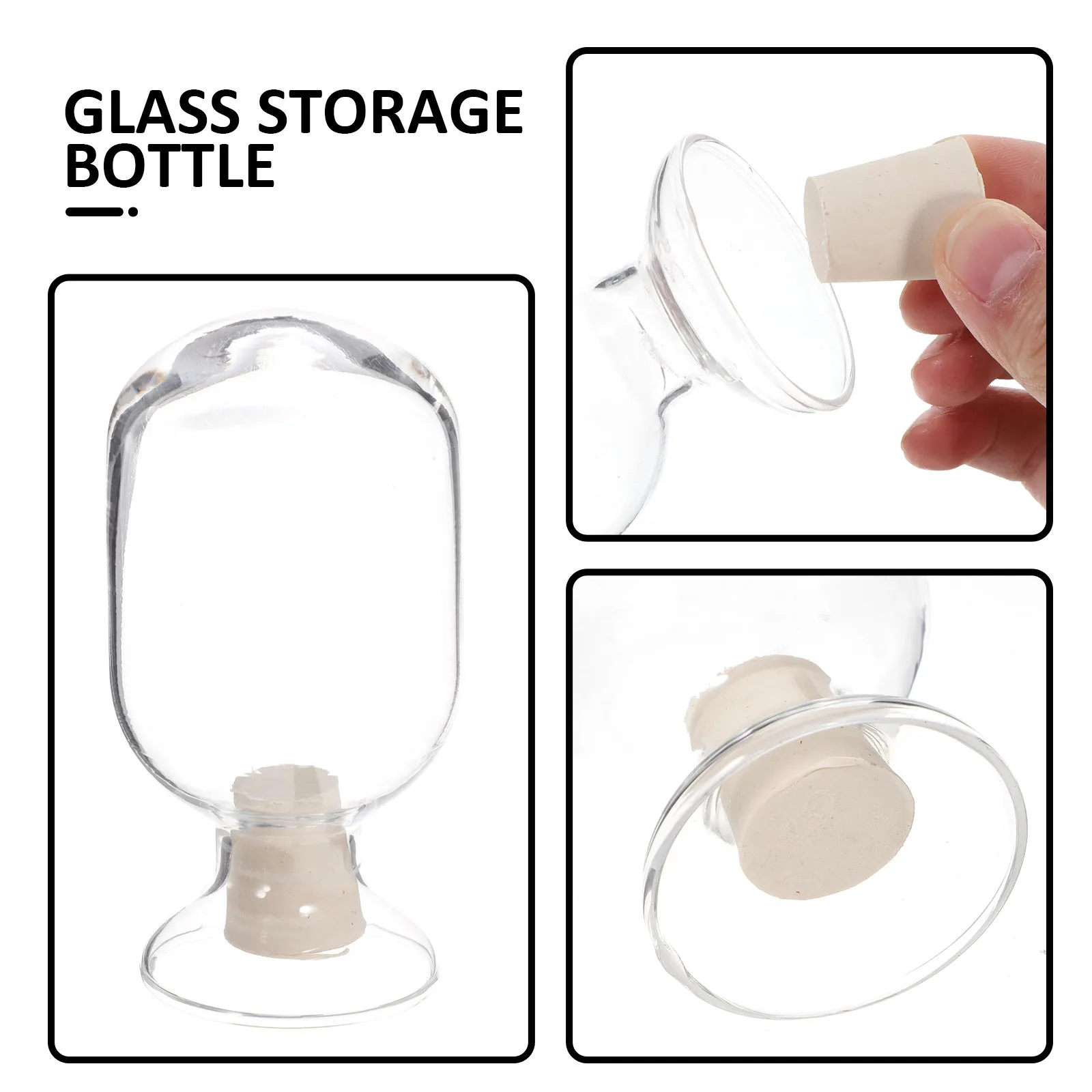Round Transparent Glass Storage Bottle Laboratory Sample Display Bottle Rubber Stopper Specimen Jar Glass Match Holder