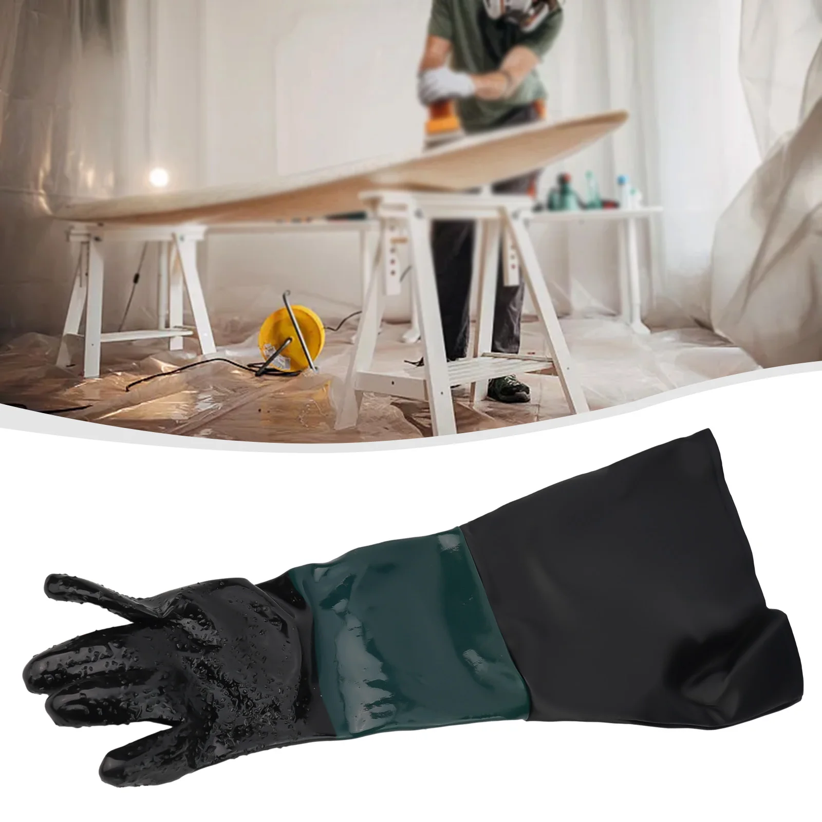 Confortável Costura Jateamento Luvas Pvc Preto e Algodão Areia Jateamento Luvas 60cm 236