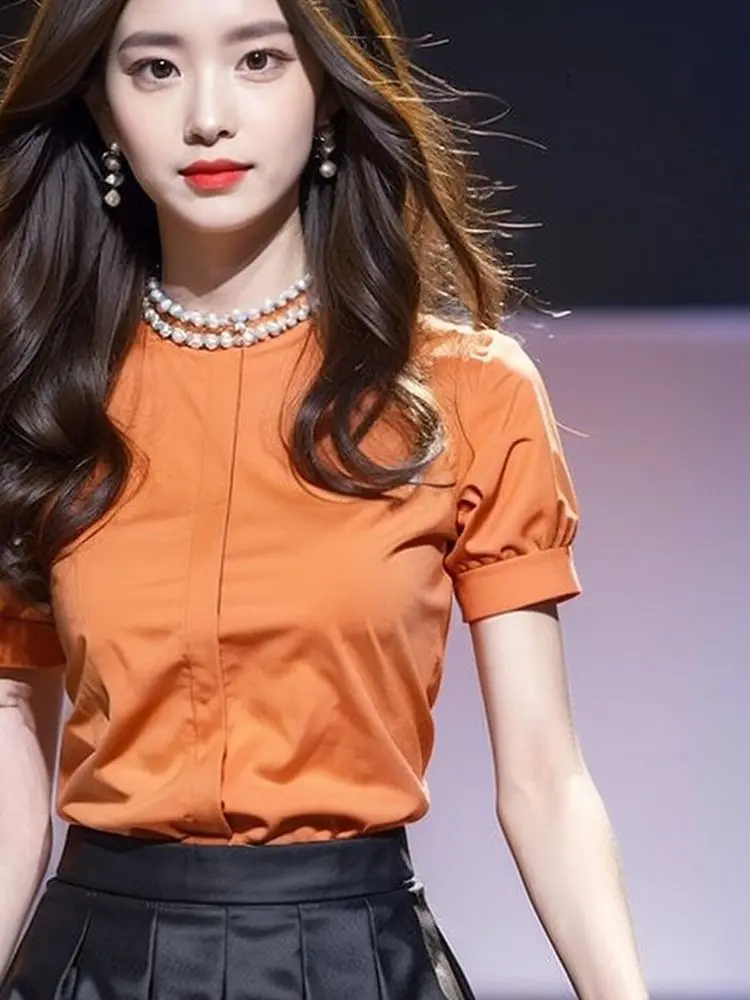 Korea Two Piece Set Unique Top Shirt Short-Sleeved Skirt Chic Beautiful Suit Female Temperament Casual 2024 New