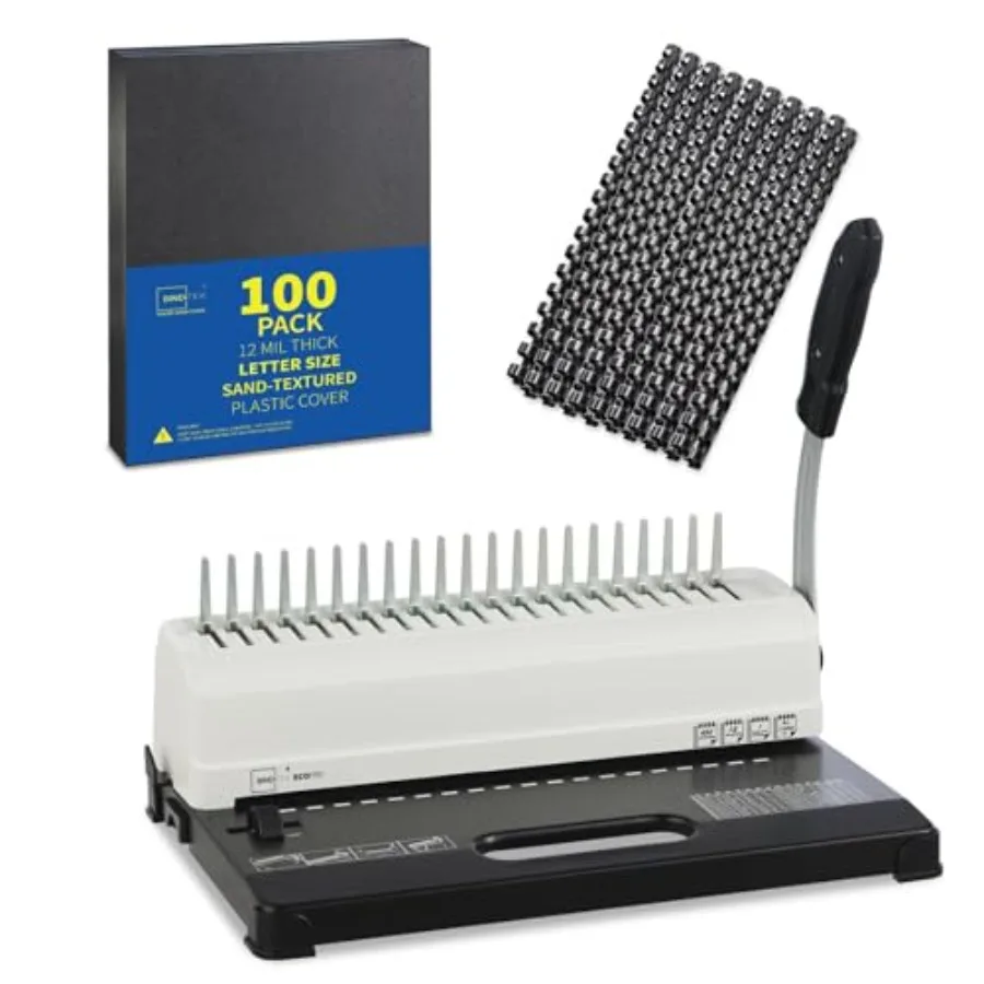 

100 штук полипропиленовых обложек с песочной текстурой толщиной 12 мил для переплетной машины и 100 штук пластиковых переплетных гребней 9/16 дюйма для профессионального использования