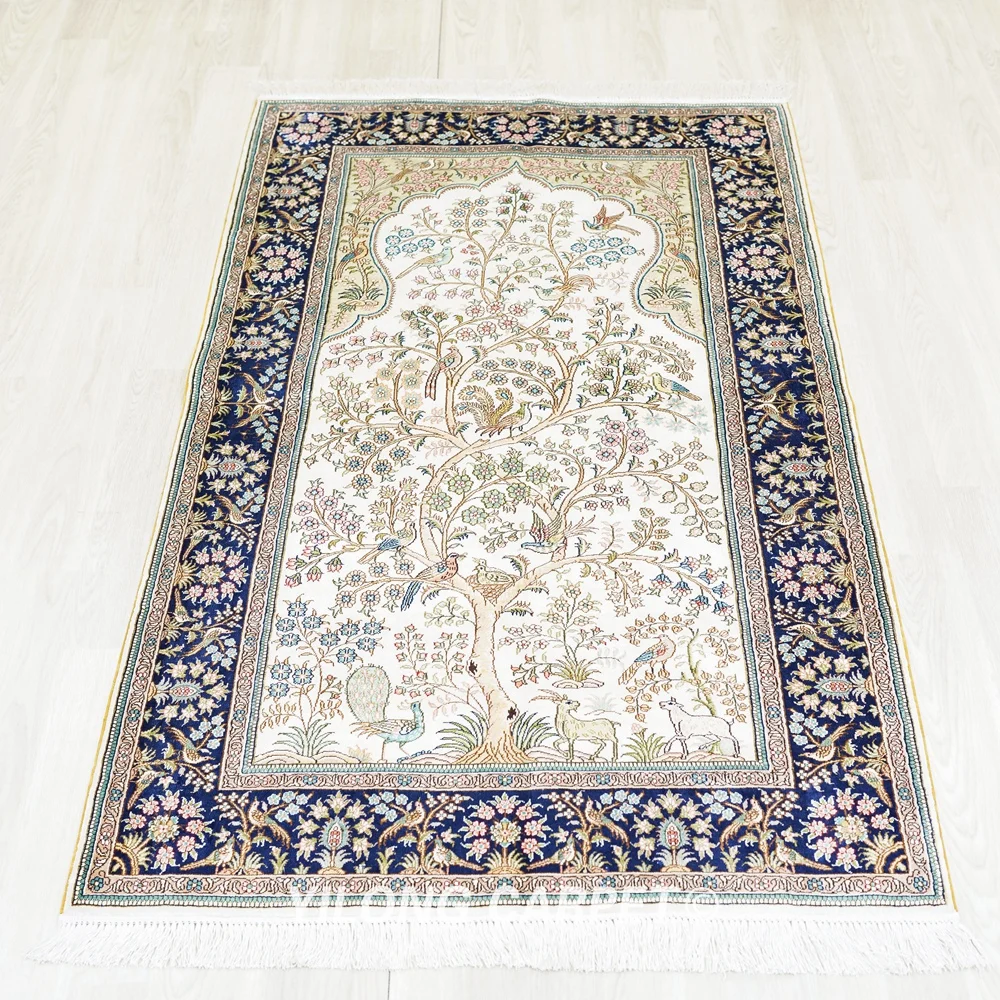 3'x5' Handknotted Silk Carpet Flowers Animal Living Room Tapestry Rug (LH127A)