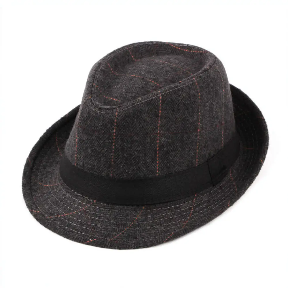 For Laurenclay Mens Wool Fedora Jazz Hat British Plaid Cap Autumn Winter Warm Wide Brim Soft Comfortable Formal Headwear