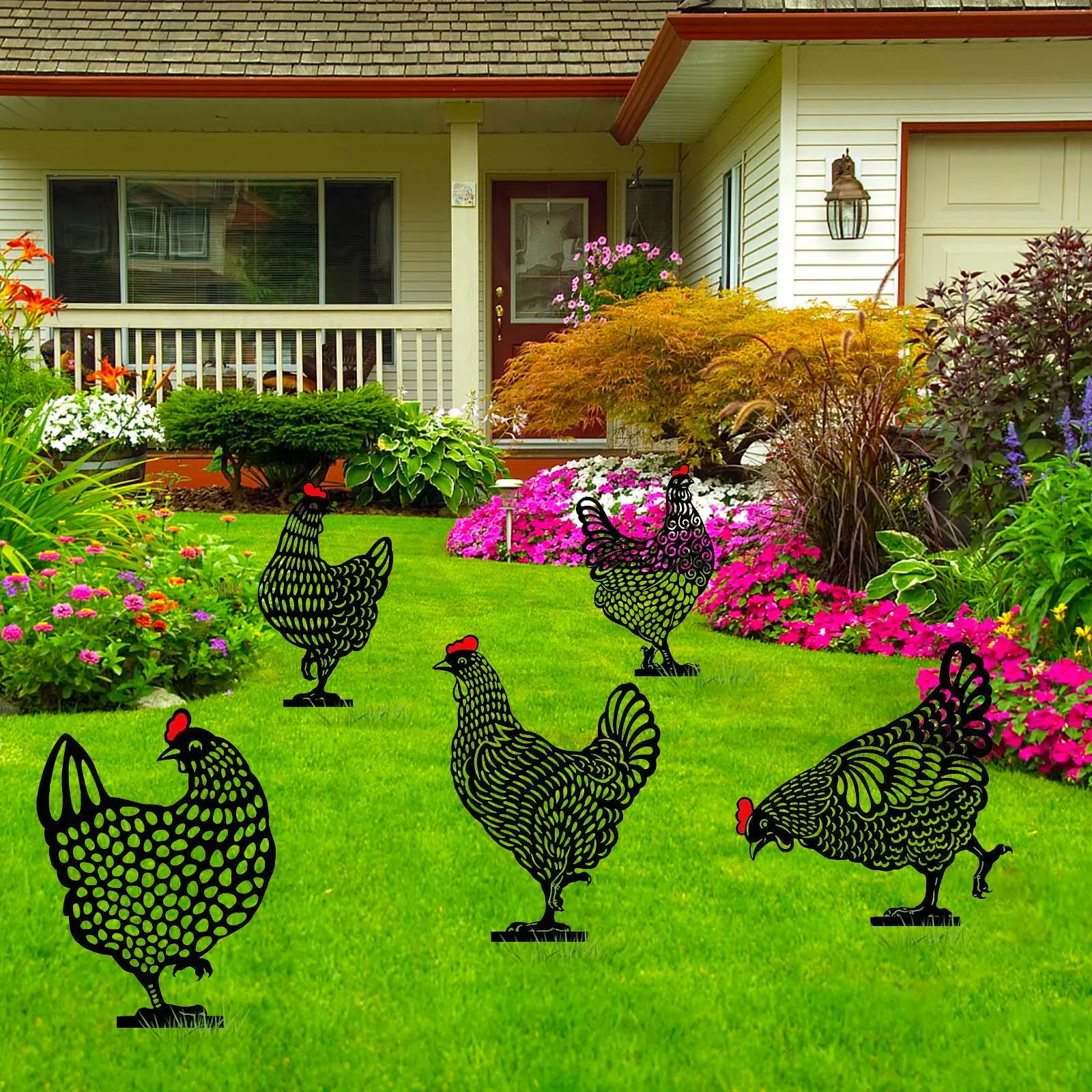 Garden Ornaments Acrylic Chicken Yard Art Garden Statues Backyard Lawn Stakes Plastic Hen Yard Decor Creatives Outdoor Garden