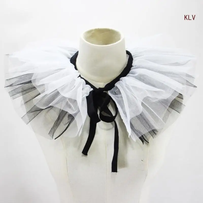 

Vintage Gothic Ruffled Choker Fake Collar Black White Tulle Neck Ruff Elegant Neck Accessory for Halloween and Cosplay