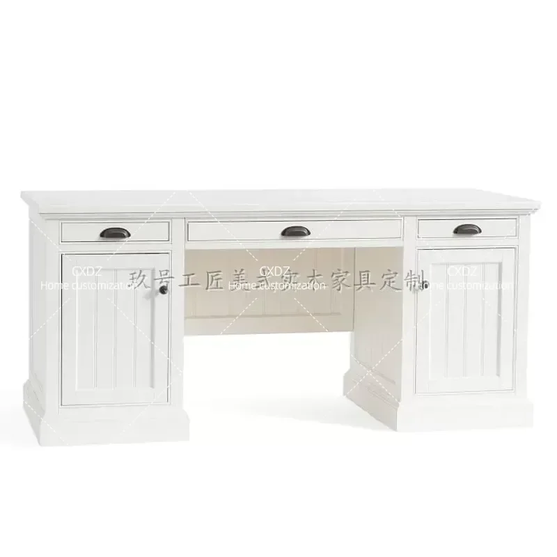 Rural Simple Eco Friendly All Solid Wood Study Furniture White Writing Desk Computer Table Study Desk Customizable