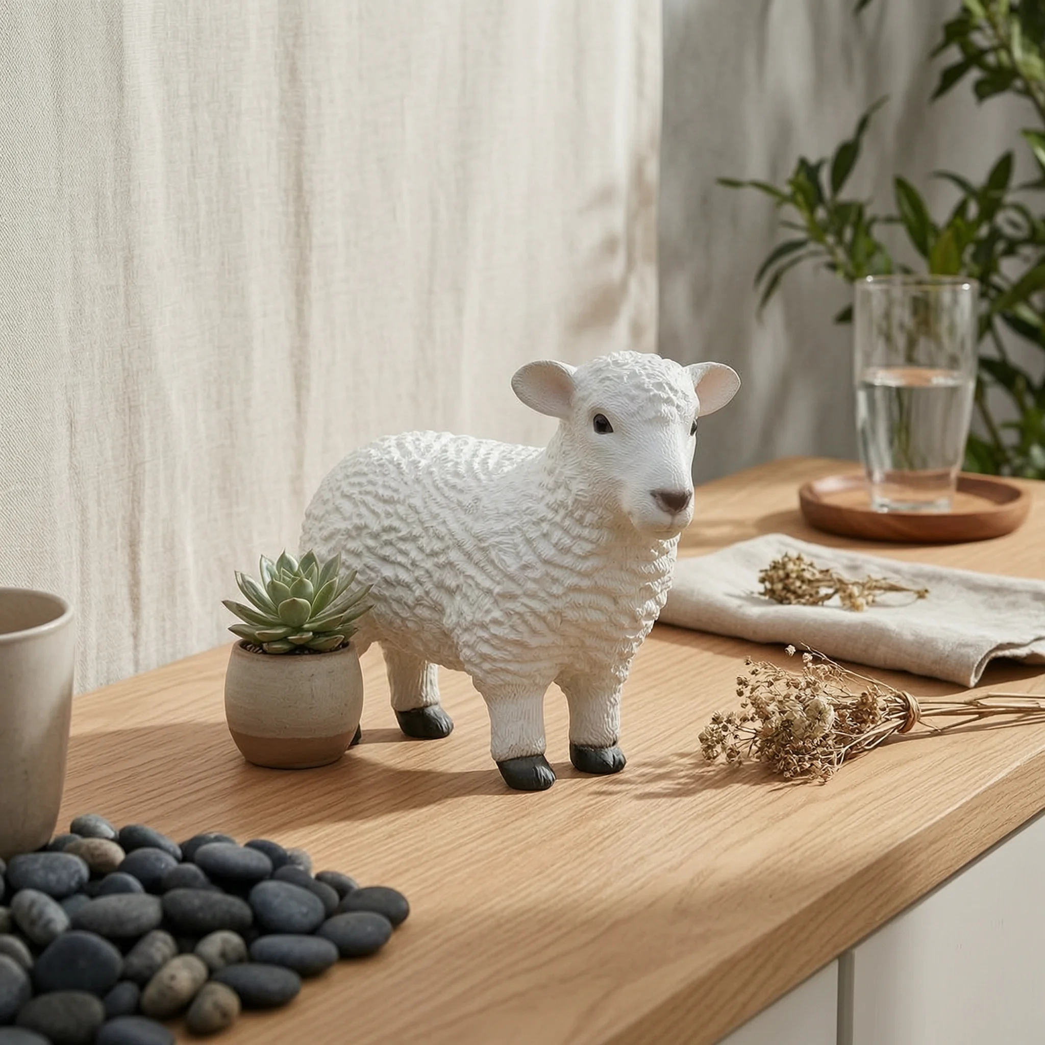 Sheep Garden Ornament Fiberglass-Reinforced Plastic Lamb Sculpture Lamb Statue Realistic Outdoor Decor Farm Animals