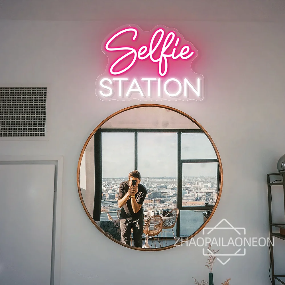 Señal de neón personalizada para Selfie Station, luz de neón para decoración de cafetería, Bar, Club, tienda, dormitorio, sala de fiesta, luces