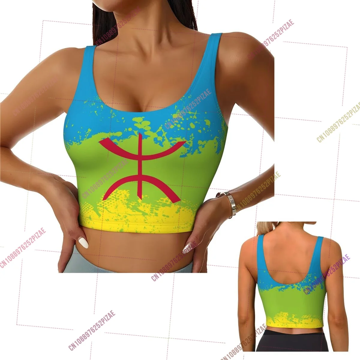 2026 Amazigh BERBER Flag Women Sports Bra Crop Top Sports Vest Tank Top for Girl Lady Yoga Gym Running Fitness