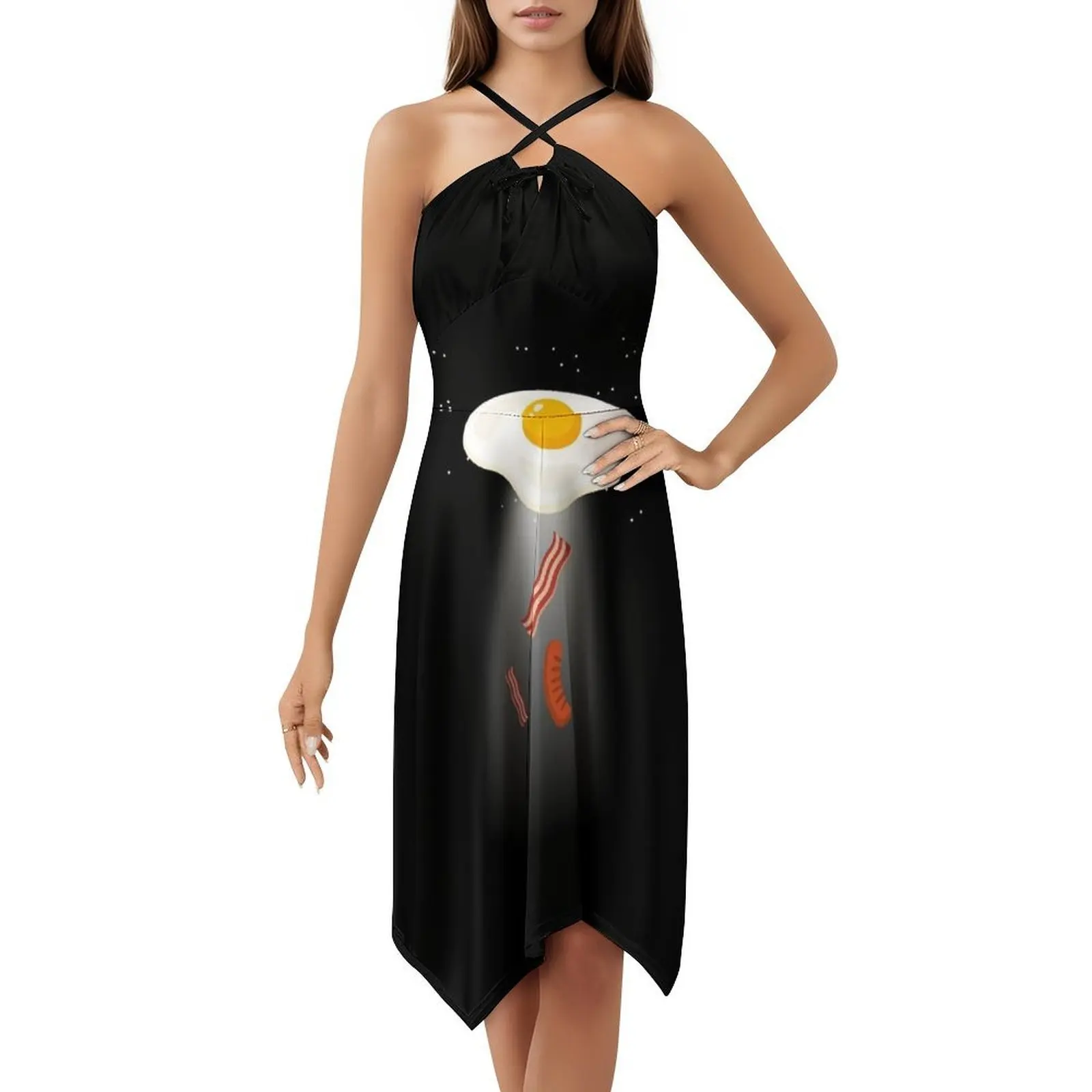 فستان حفلات أنيق للنساء من لحم الخنزير المقدد والبيض على شكل حرف A مع خيارات قصيرة/طويلة/بدون أكمام Space Spacex Outer Space Bacon #5