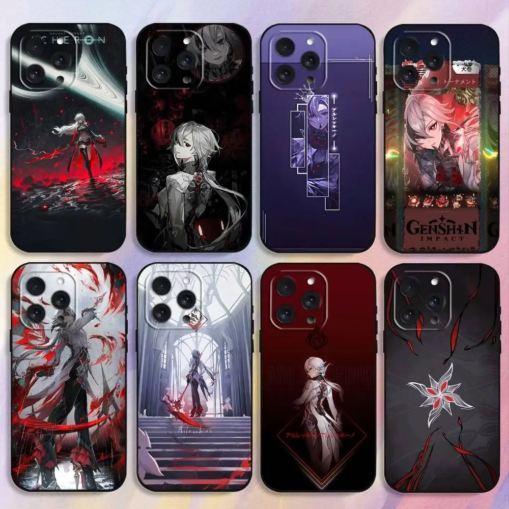 

Arlecchino Genshin lmpact Phone Case For iPhone 16,15,14,13,12,17,Pro Max,Plus Silicone Black Case