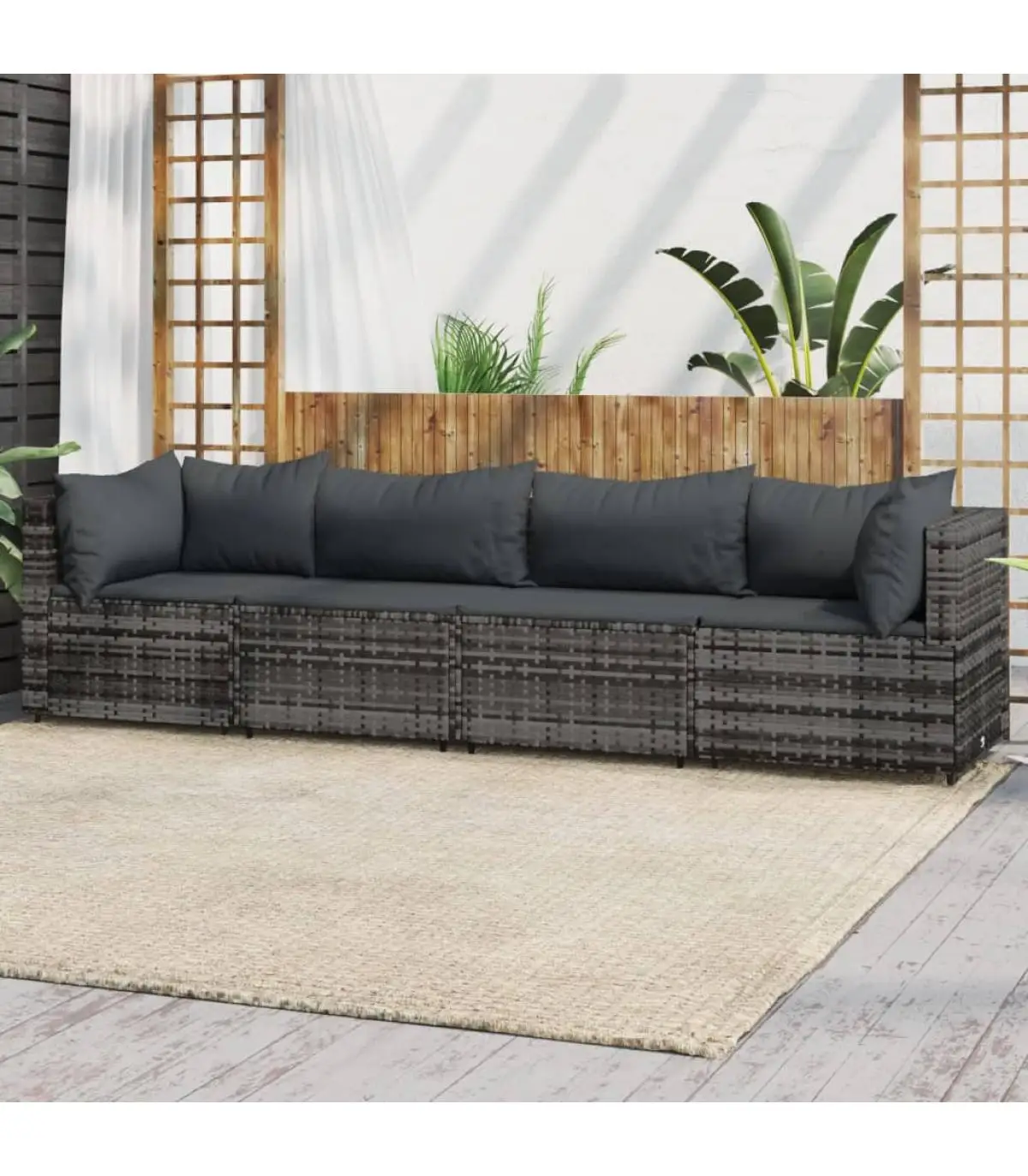 Outdoor sofas garden furniture Set 4 PCs and gray synthetic rattan cushions