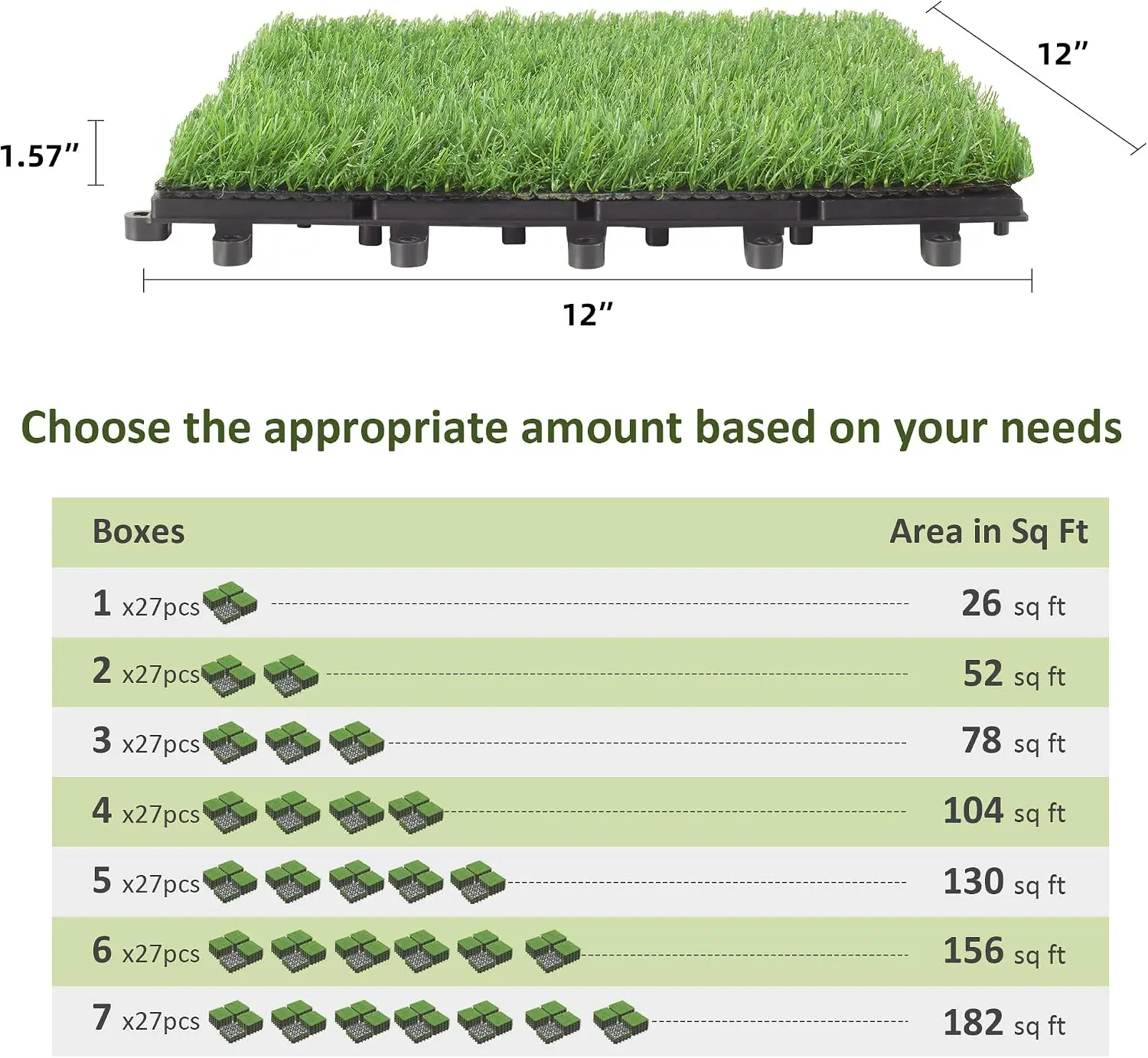 PrimeZone 27 Packs Interlocking Artificial Grass Tiles | 12