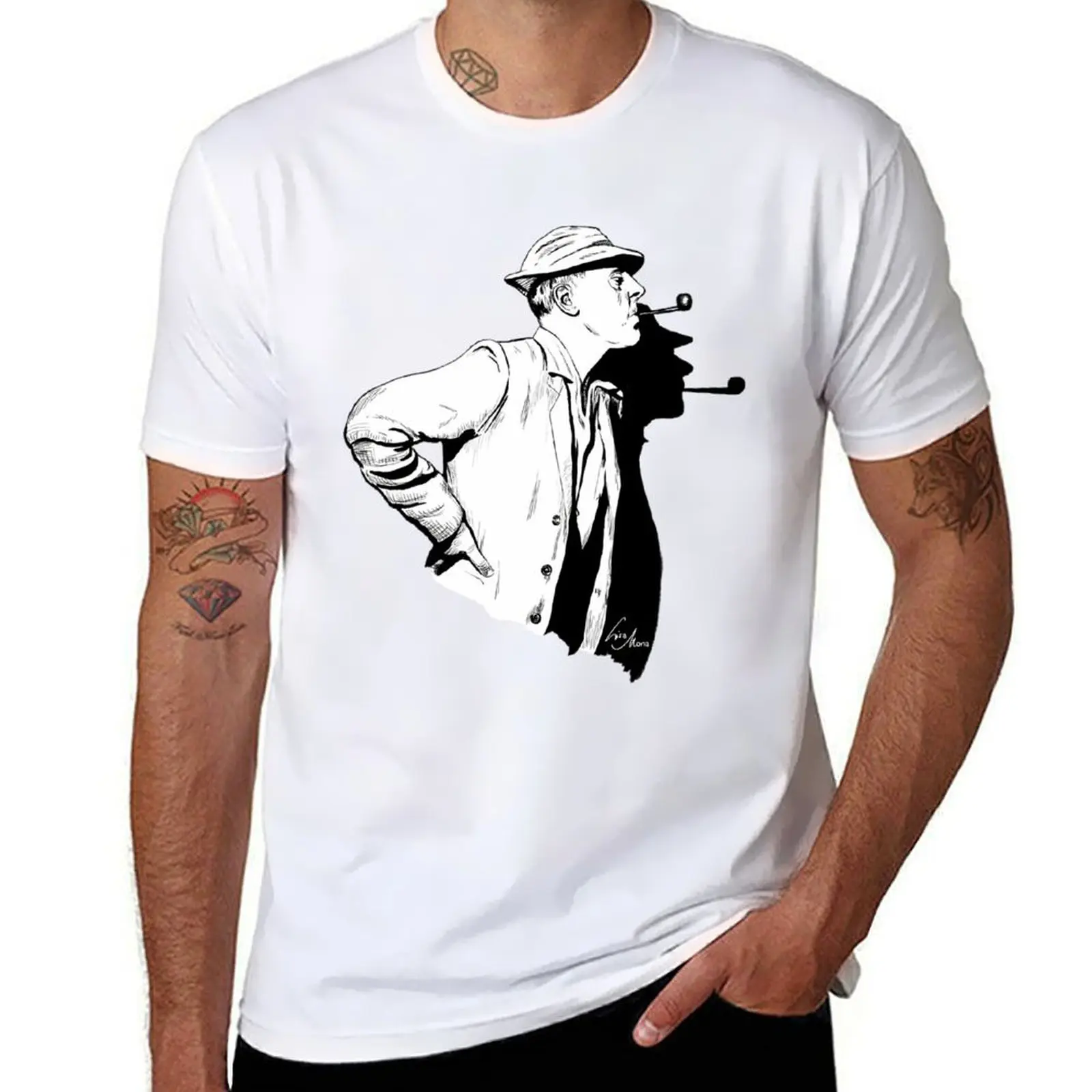 

Футболка с иллюстрацией Jacques Tati, футболка с индивидуальным принтом, мужская повседневная футболка