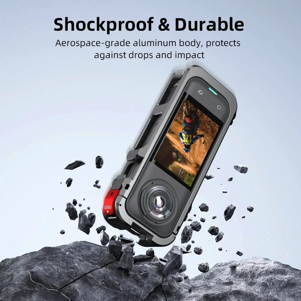 حافظة واقية من سبائك الألومنيوم مدمجة في الحذاء البارد إطار معدني سريع التحرير مع غطاء للعدسات قفص الكاميرا لـ Insta360 X5