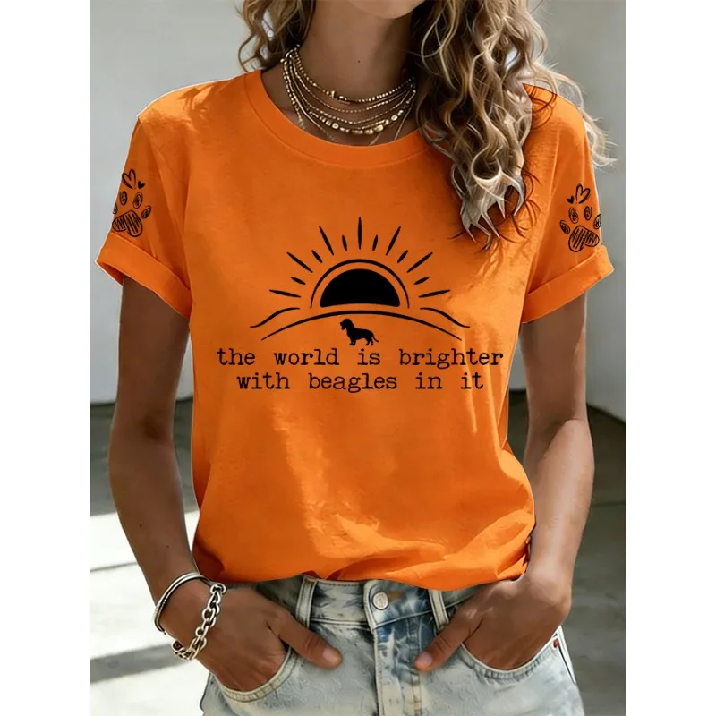 ilstile Women's Save The Beagles Print T-Shirts Summer Short Sleeve T Shirt Casual Tops White Black Orange Tees New Arrival