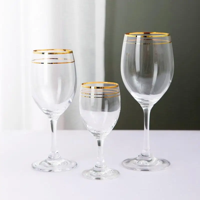 Luxury Gold Rimmed Small Crystal Wine Glasses Set for Home And Hotel Red And White Wine Cups Half Pint High Footed Glasses